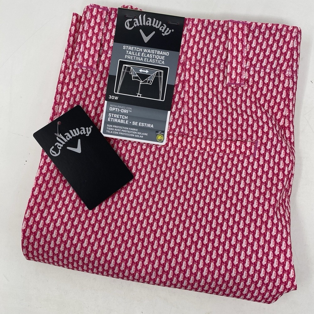 Callaway Golf Shorts Men 30 Very Berry Pink Golf Bag Print Opti-Dri CGBFA0G8GG